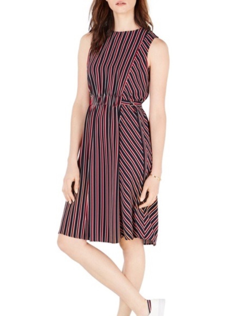 Tommy Hilfiger Blue & Red Striped Sleeveless Elastic Waist Midi Dress Size XXL